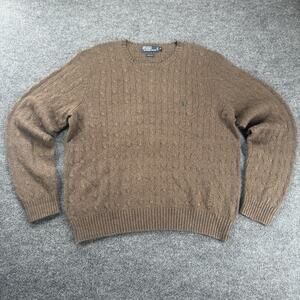 Polo Ralph Lauren 100% Silk Cable Knit Brown Pullover Sweater Mens Size XLarge